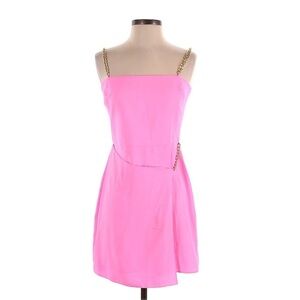 AMANDA UPRICHARD Stilla Mini Dress Shocking Pink Gold Chain Straps Drape Accent